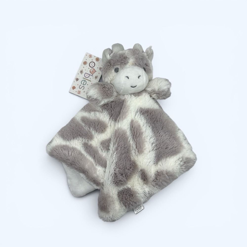 OOBLES Giraffe Gray White Baby Lovey Security Blanket Soft Plush Fur Rattle Toy